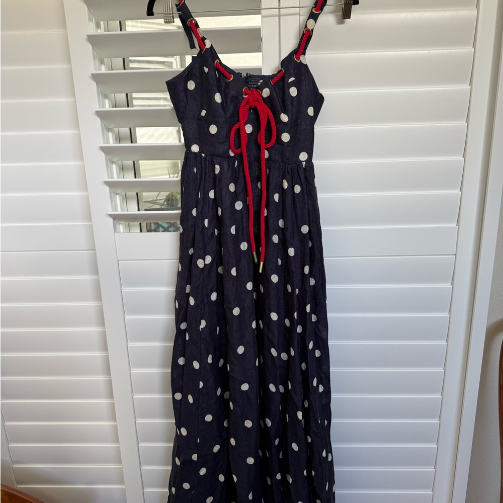 Zimmermann Scarborough Eyelet Navy Polka Dot Maxi Dress Size 1 Small $950 Rare